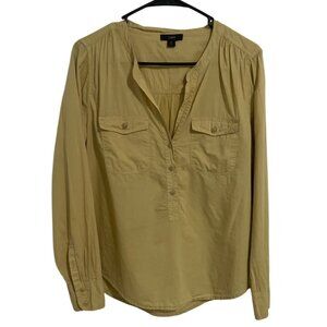J.Crew Re-Imagined Womens Blouse Yellow Cotton Button Long Sleeve Size M Comfort